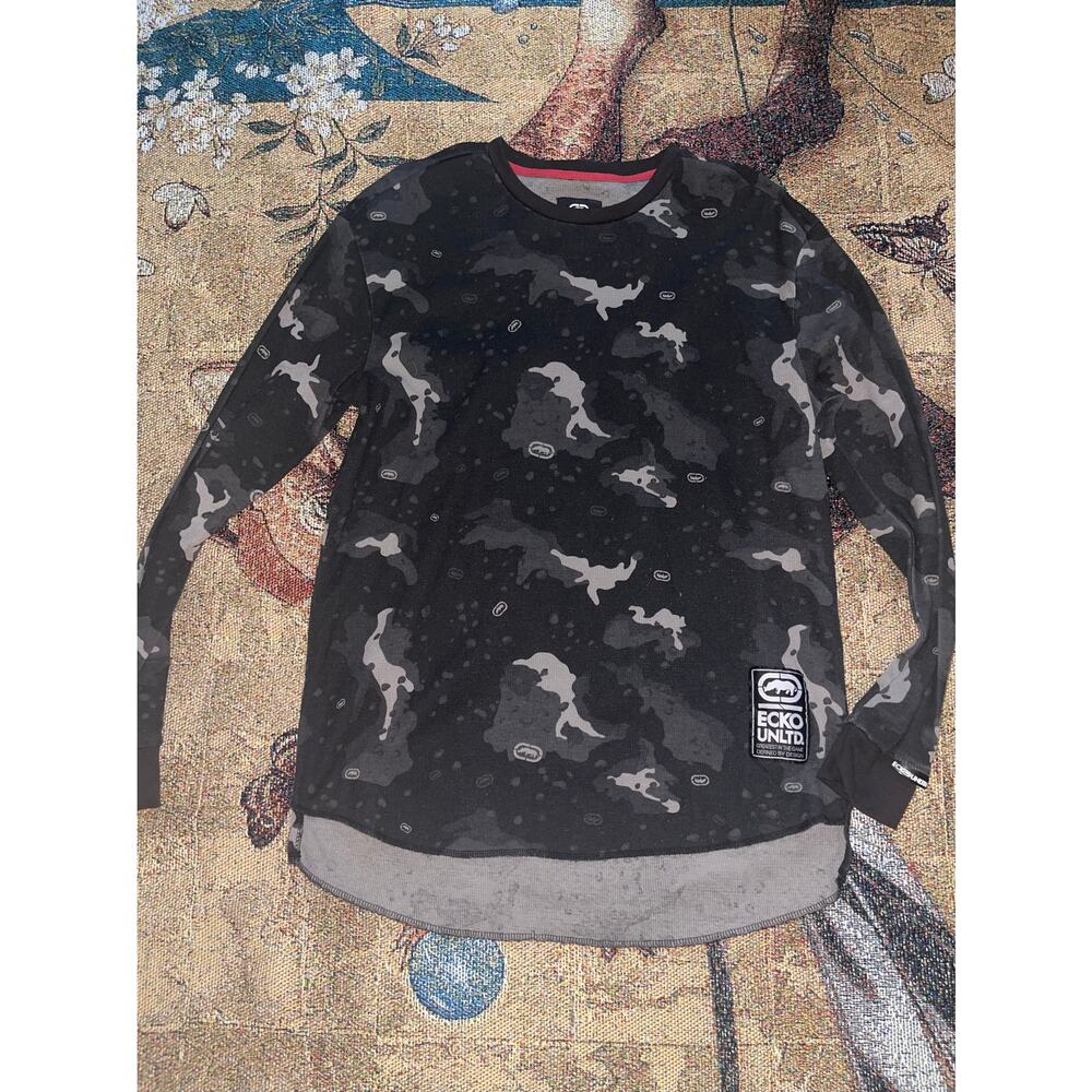 Ecko unltd waffle top black camo y2k